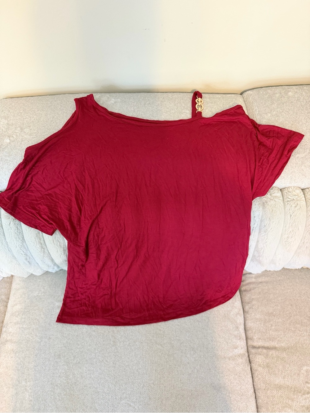 Women's One-Shoulder Red Top with Accent Strap